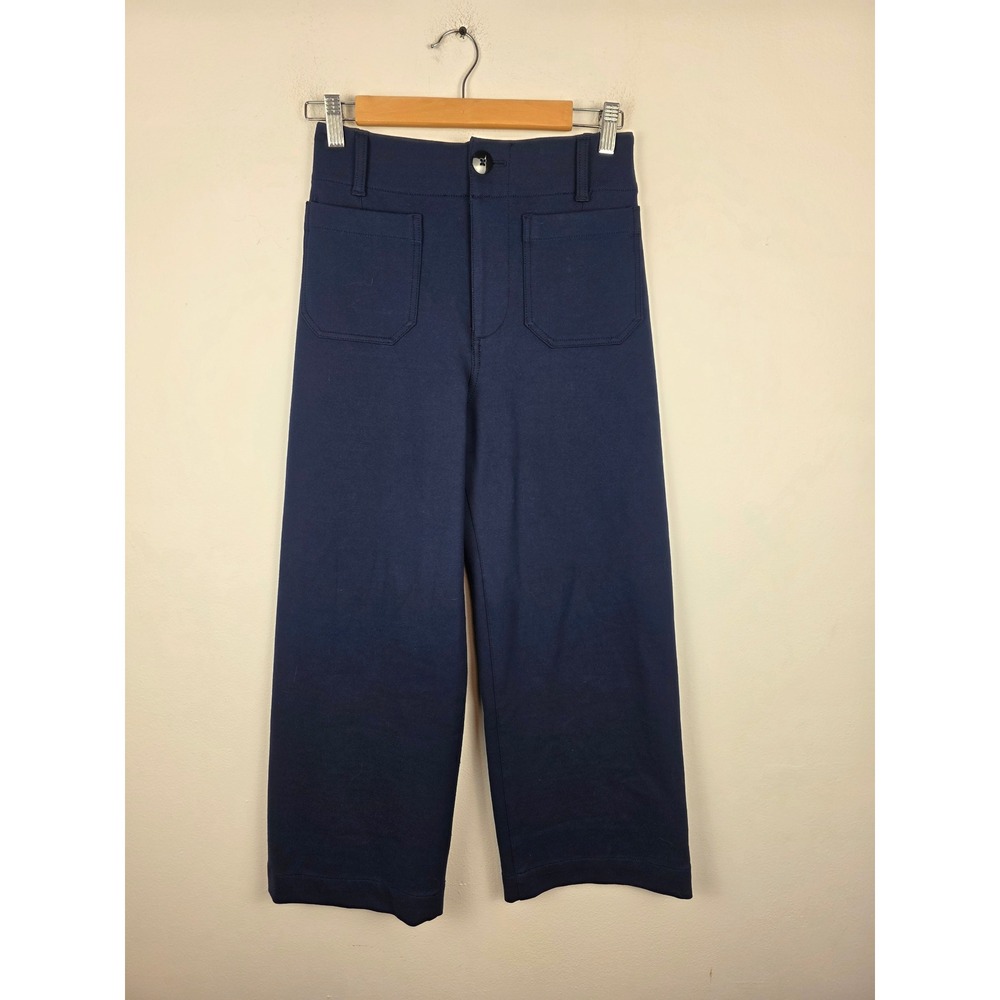 Maeve Anthropologie The Colette Wide Leg Cropped Pants Navy Blue 26 High Rise